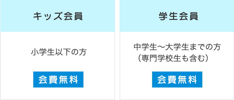 キッズ会員・学生会員 会費無料